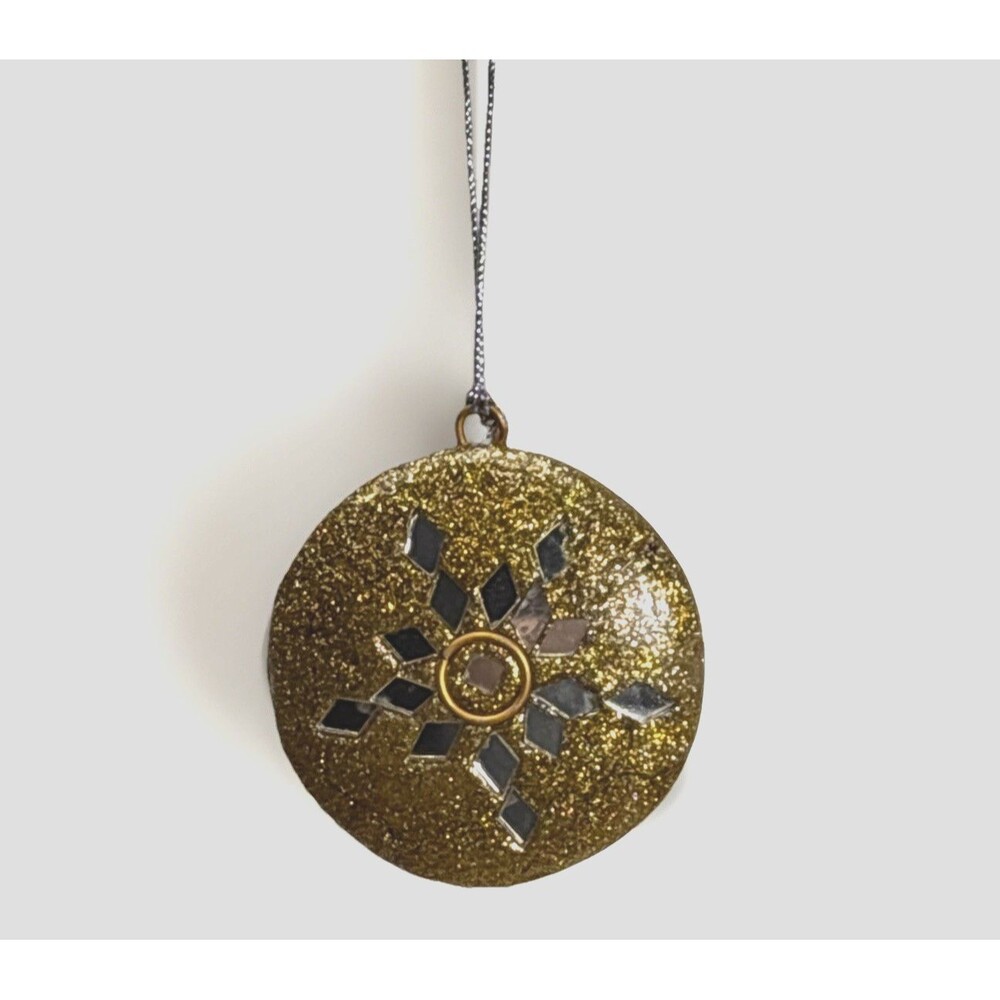 Pier 1 Gold Glitter Christmas Ornament Snowflake Mirror Christmas Holiday Chic